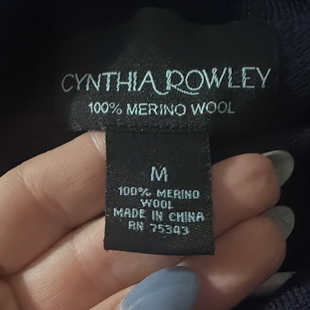 Cynthia Rowley Navy Blue Cowl Neck Merino Wool Poncho - Picture 5 of 5